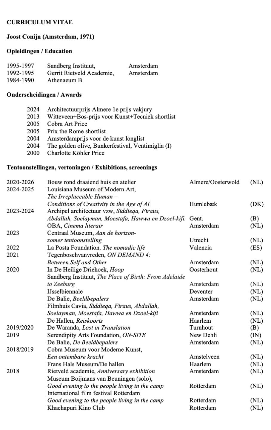 Curriculum Vitae — Joost Conijn (short version, 30.12.2025)