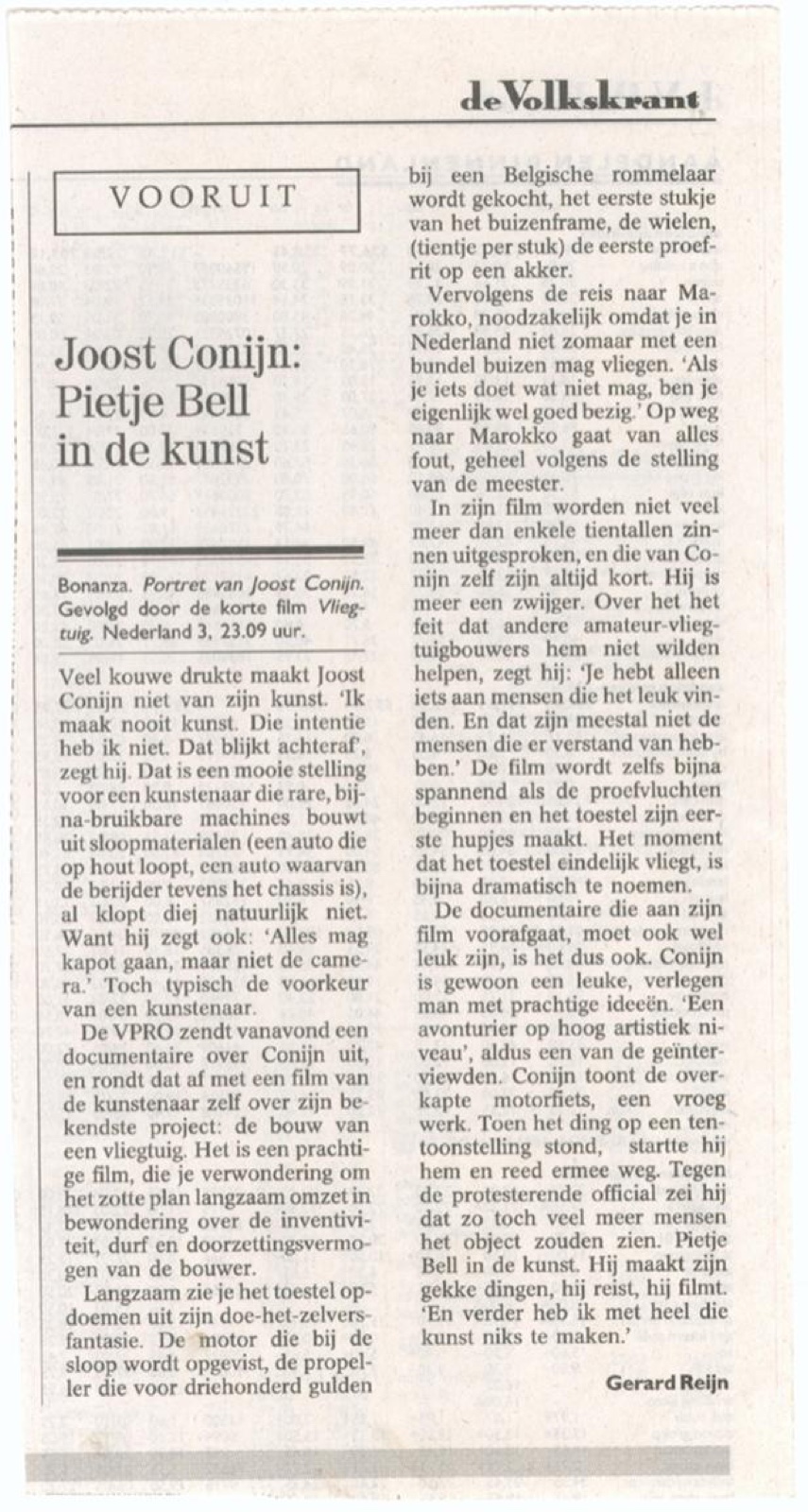 de Volkskrant VOORUIT: Joost Conijn, Pietje Bell in de kunst